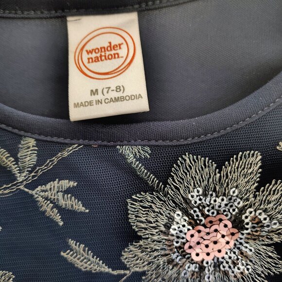 Wonder Nation Navy blue floral mesh embroidered dress with long sleeves (M 7-8) - Picture 4 of 11